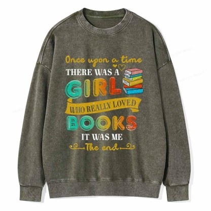 Pagewings There Was A Girl Who Loved Books T-Shirt Unisex Washed Sweatshirt