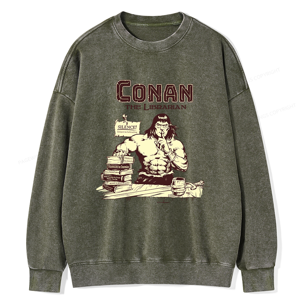 Pagewings Conan the Librarian Unisex Washed Sweatshirt
