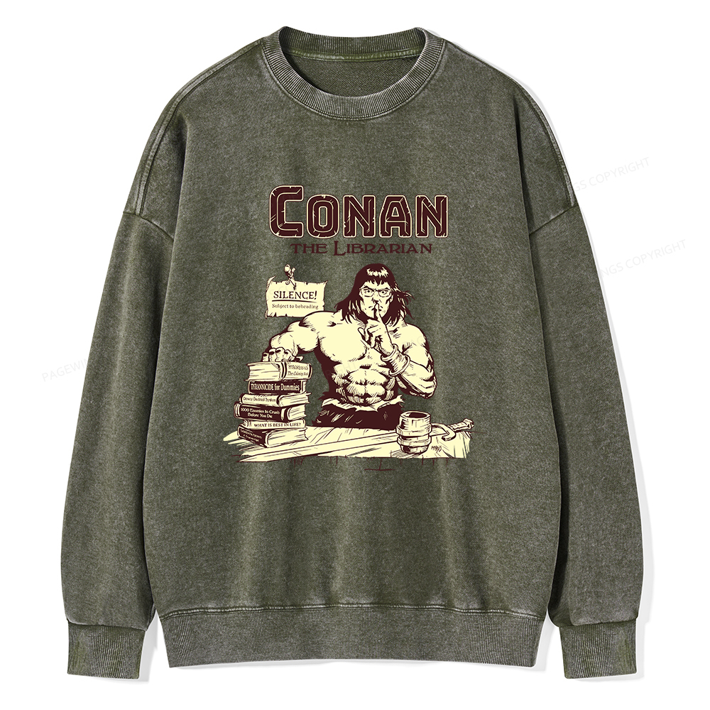 Pagewings Conan the Librarian Unisex Washed Sweatshirt