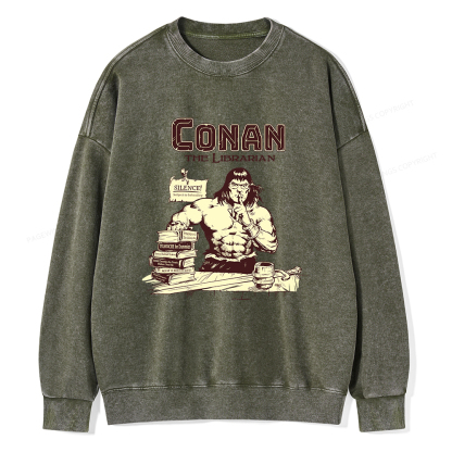 Pagewings Conan the Librarian Unisex Washed Sweatshirt