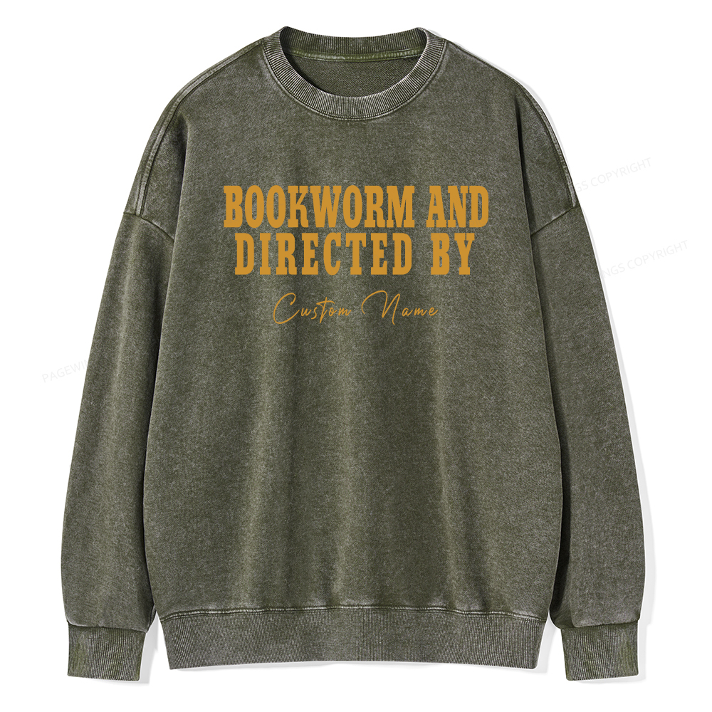 Pagewings Personalized Name Bookworm and Midnight Reader Unisex Washed Sweatshirt