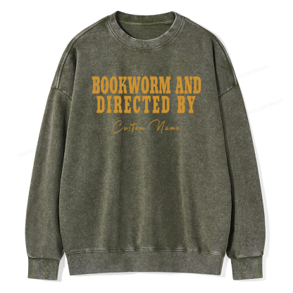 Pagewings Personalized Name Bookworm and Midnight Reader Unisex Washed Sweatshirt