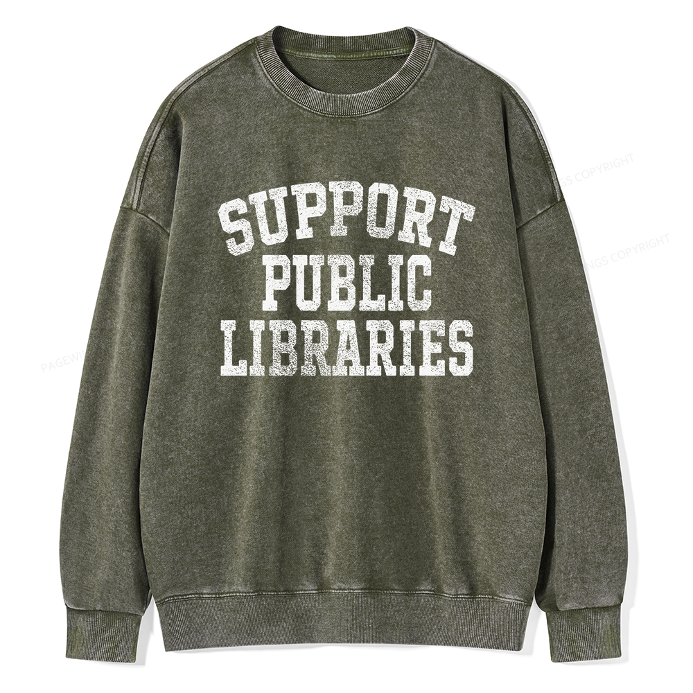 Pagewings Support Public Libraries Unisex Washed Sweatshirt