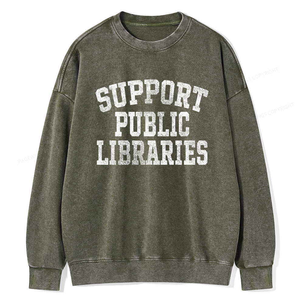 Pagewings Support Public Libraries Unisex Washed Sweatshirt