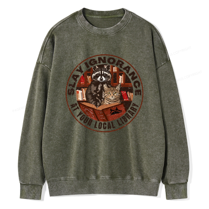 Pagewings Slay Ignorance At Your Local Library Unisex Washed Sweatshirt