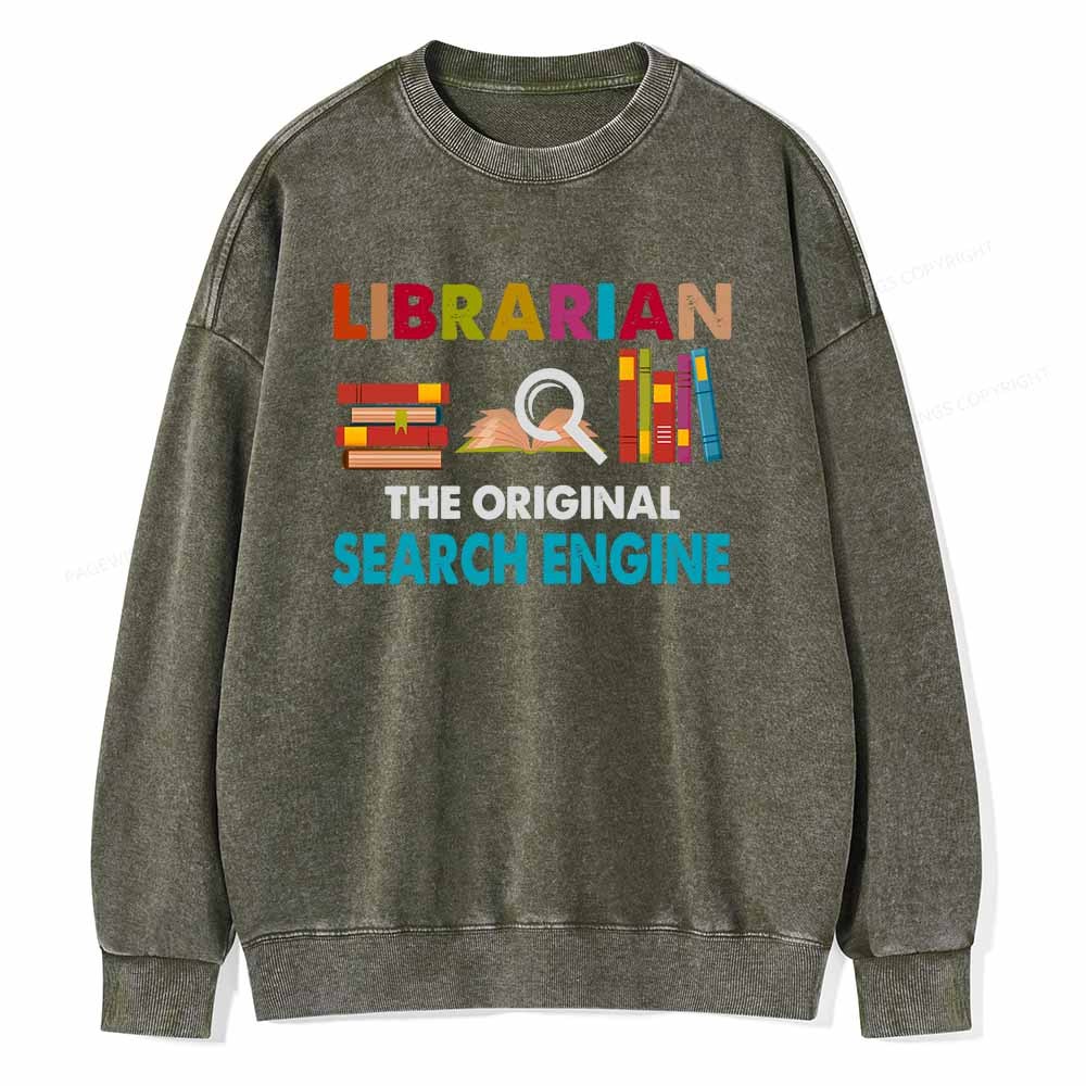 Pagewings Librarian Tees The Original Search Engine Book Unisex Washed Sweatshirt