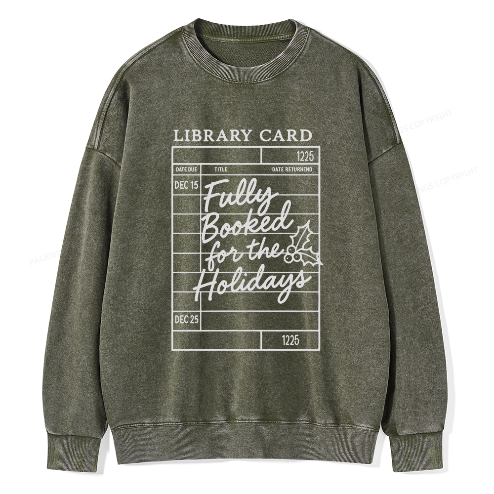 Pagewings Library Card Christmas Unisex Washed Sweatshirt