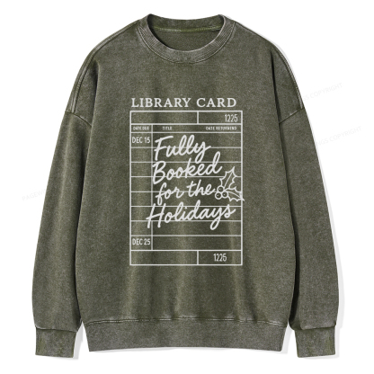Pagewings Library Card Christmas Unisex Washed Sweatshirt