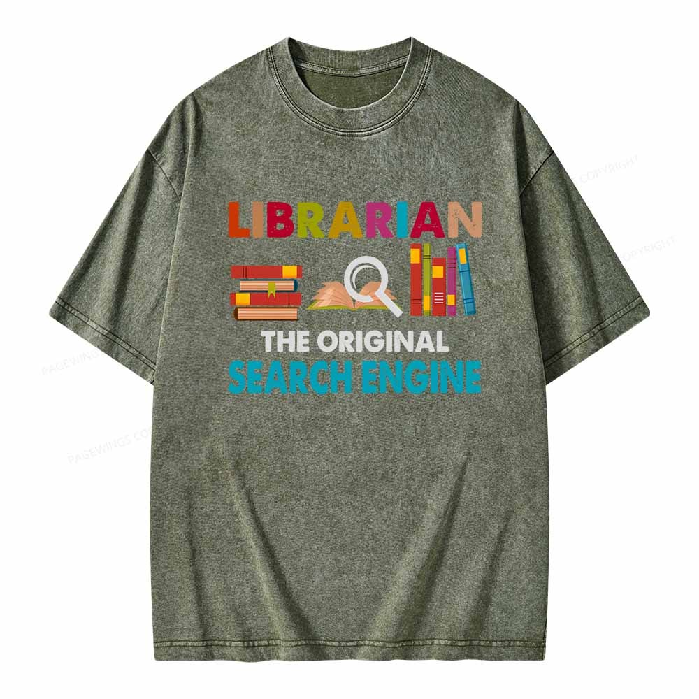 Pagewings Librarian Tees The Original Search Engine Book Unisex Washed T-shirt