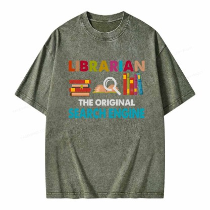 Pagewings Librarian Tees The Original Search Engine Book Unisex Washed T-shirt