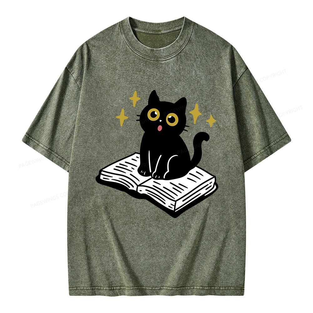 Pagewings Cat Book Unisex Washed T-shirt