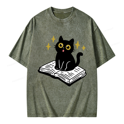 Pagewings Cat Book Unisex Washed T-shirt