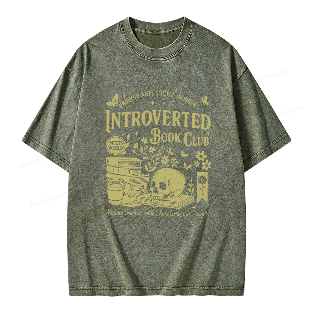 Pagewings Introverted Book Club Unisex Washed T-shirt