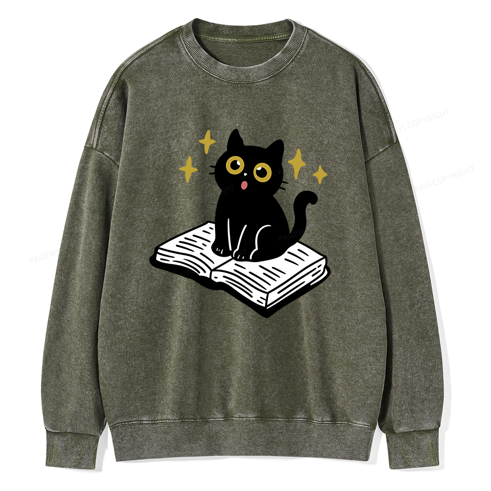 Pagewings Cat Book Unisex Washed Sweatshirt