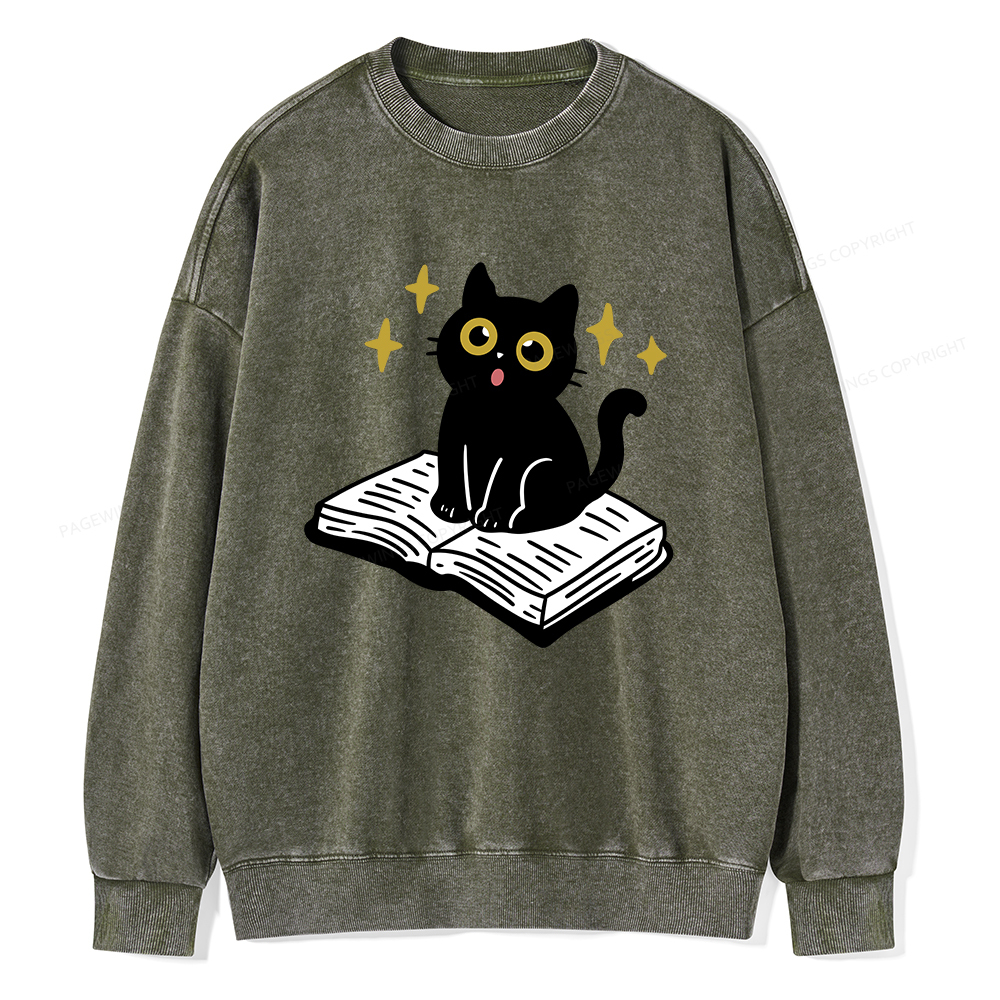 Pagewings Cat Book Unisex Washed Sweatshirt