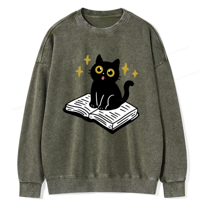 Pagewings Cat Book Unisex Washed Sweatshirt