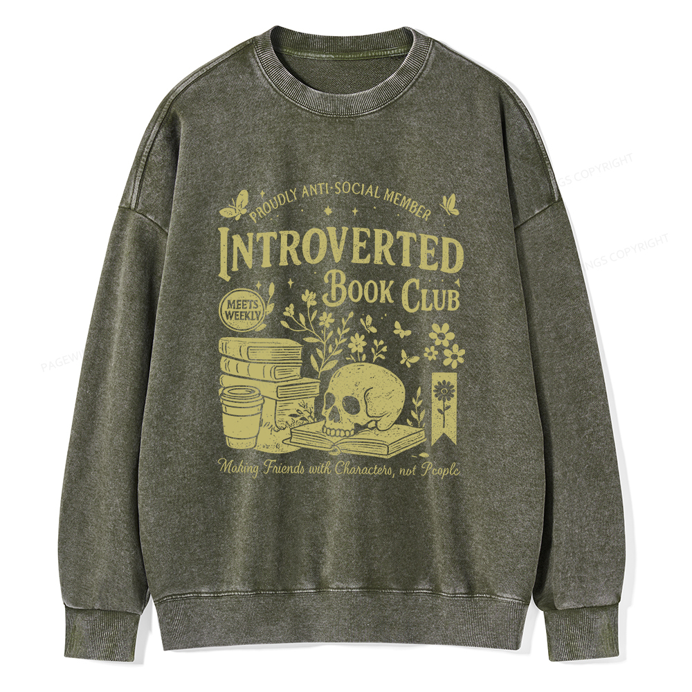 Pagewings Introverted Book Club Unisex Washed Sweatshirt