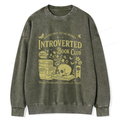 Pagewings Introverted Book Club Unisex Washed Sweatshirt
