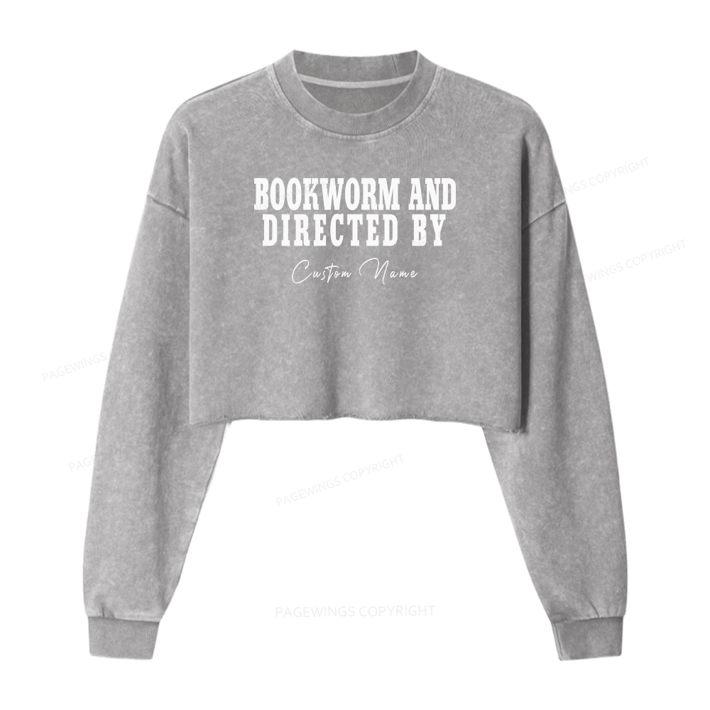 Pagewings Personalized Name Bookworm and Midnight Reader Women Washed Crop Sweatshirt