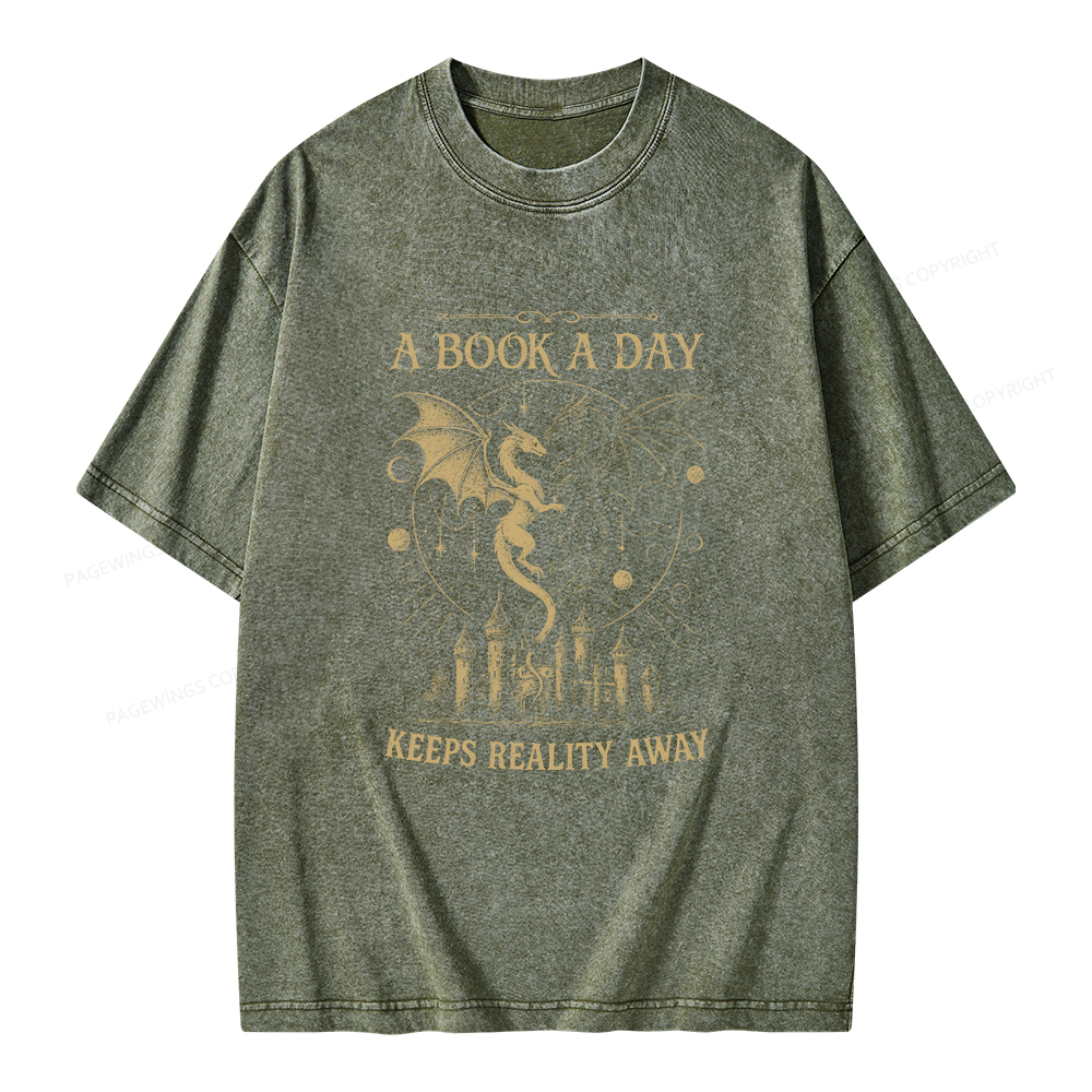 Pagewings A Book A Day Keeps Reality Away Unisex Washed T-shirt