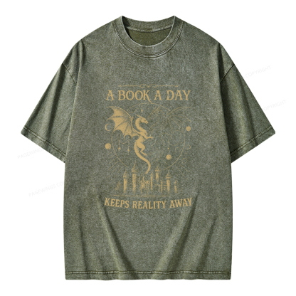 Pagewings A Book A Day Keeps Reality Away Unisex Washed T-shirt