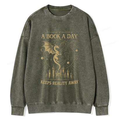 Pagewings A Book A Day Keeps Reality Away Unisex Washed Sweatshirt
