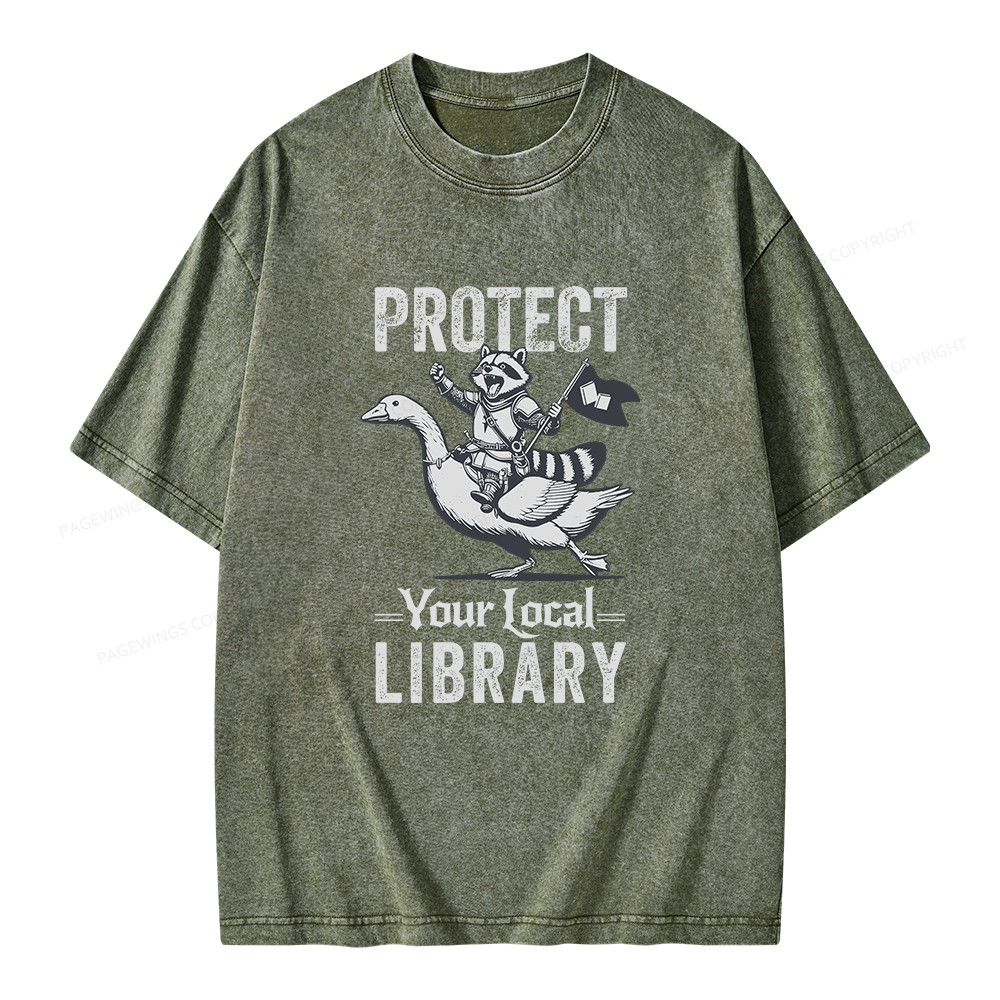 Pagewings Protect Your Local Library Unisex Washed T-shirt
