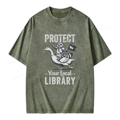 Pagewings Protect Your Local Library Unisex Washed T-shirt