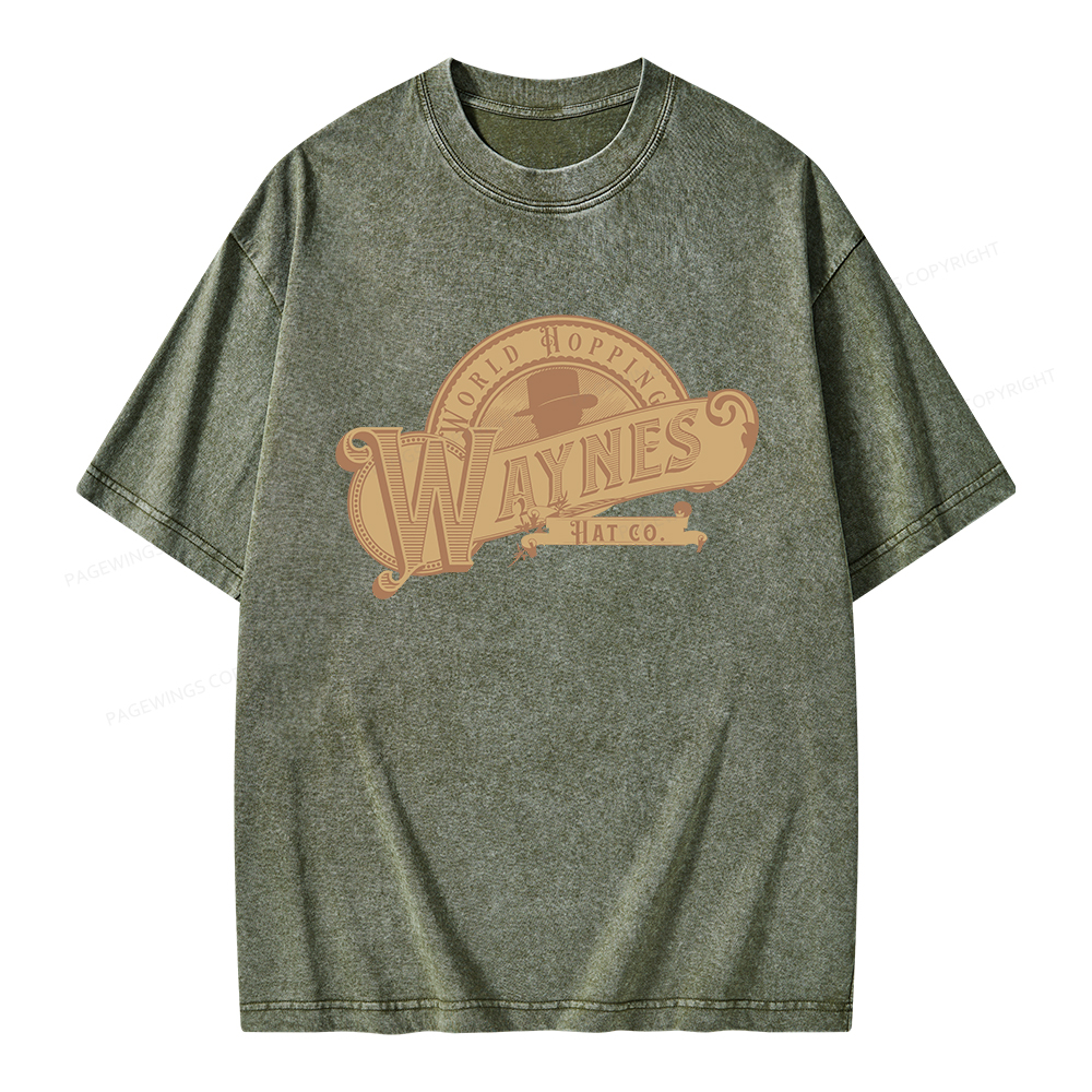 Pagewings World Hopping Waynes Hat Co Unisex Washed T-shirt