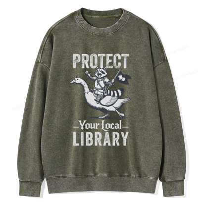 Pagewings Protect Your Local Library Unisex Washed Sweatshirt