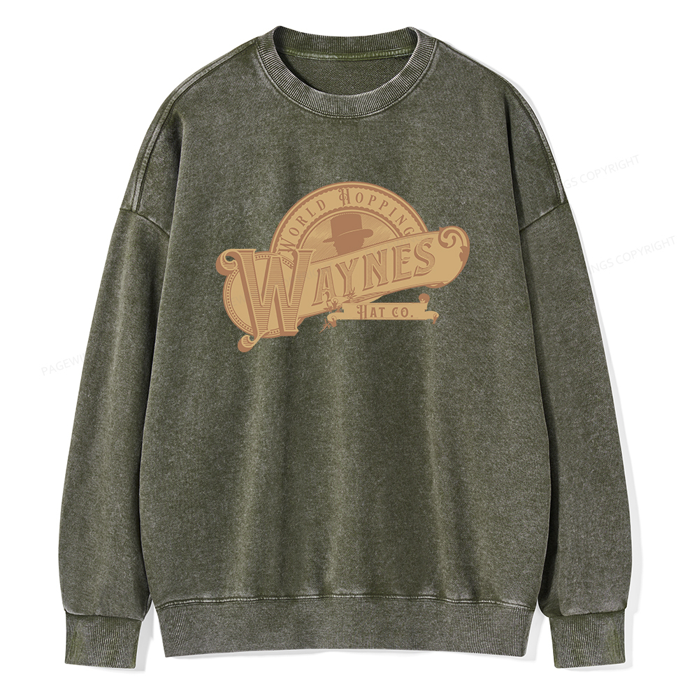 Pagewings World Hopping Waynes Hat Co Unisex Washed Sweatshirt