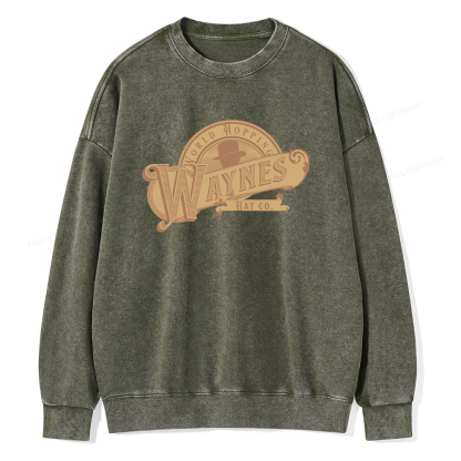 Pagewings World Hopping Waynes Hat Co Unisex Washed Sweatshirt