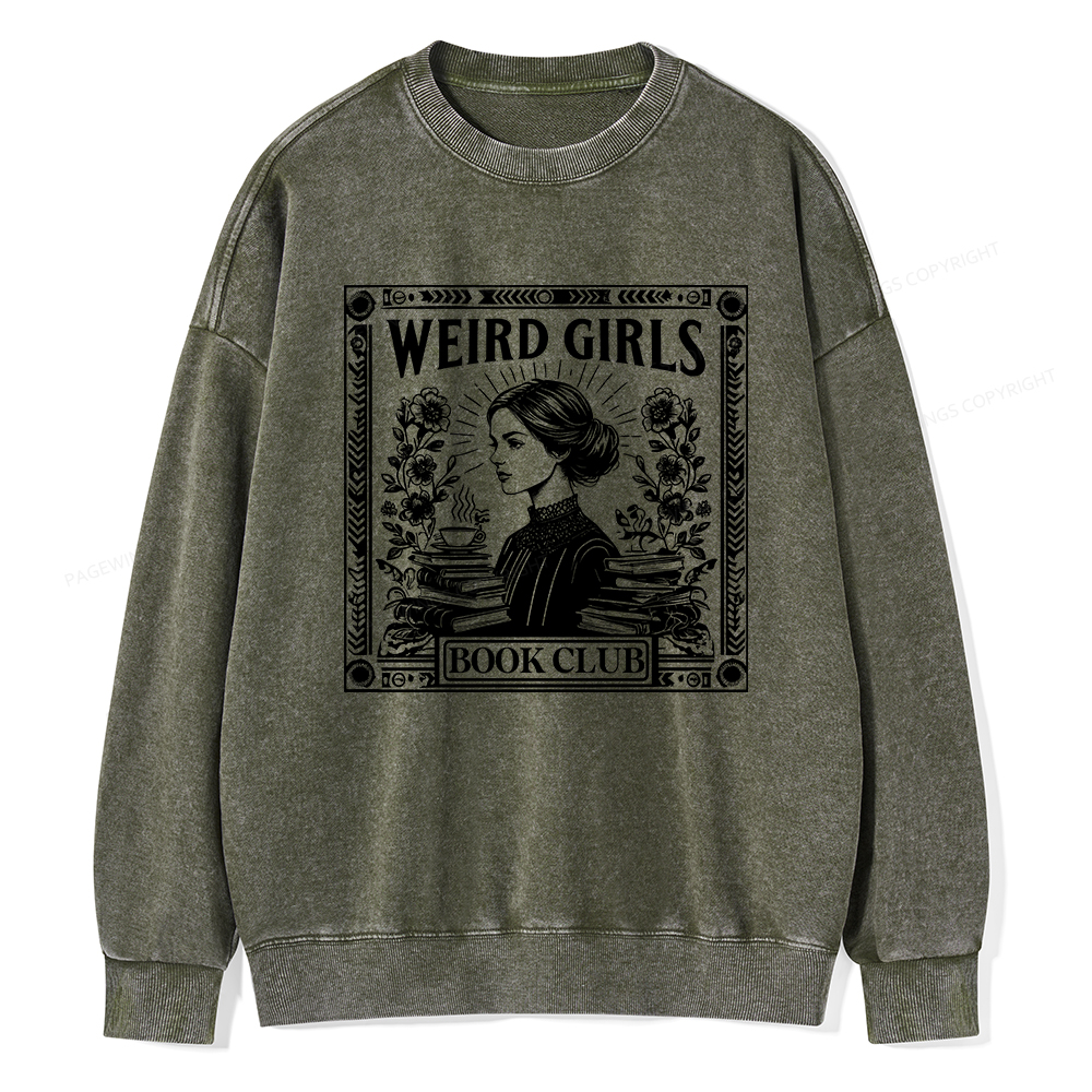 Pagewings Weird Girls Book Club Unisex Washed Sweatshirt