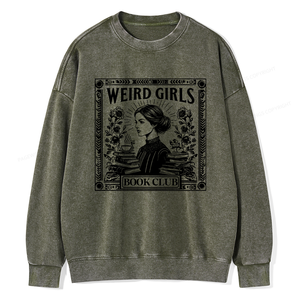 Pagewings Weird Girls Book Club Unisex Washed Sweatshirt