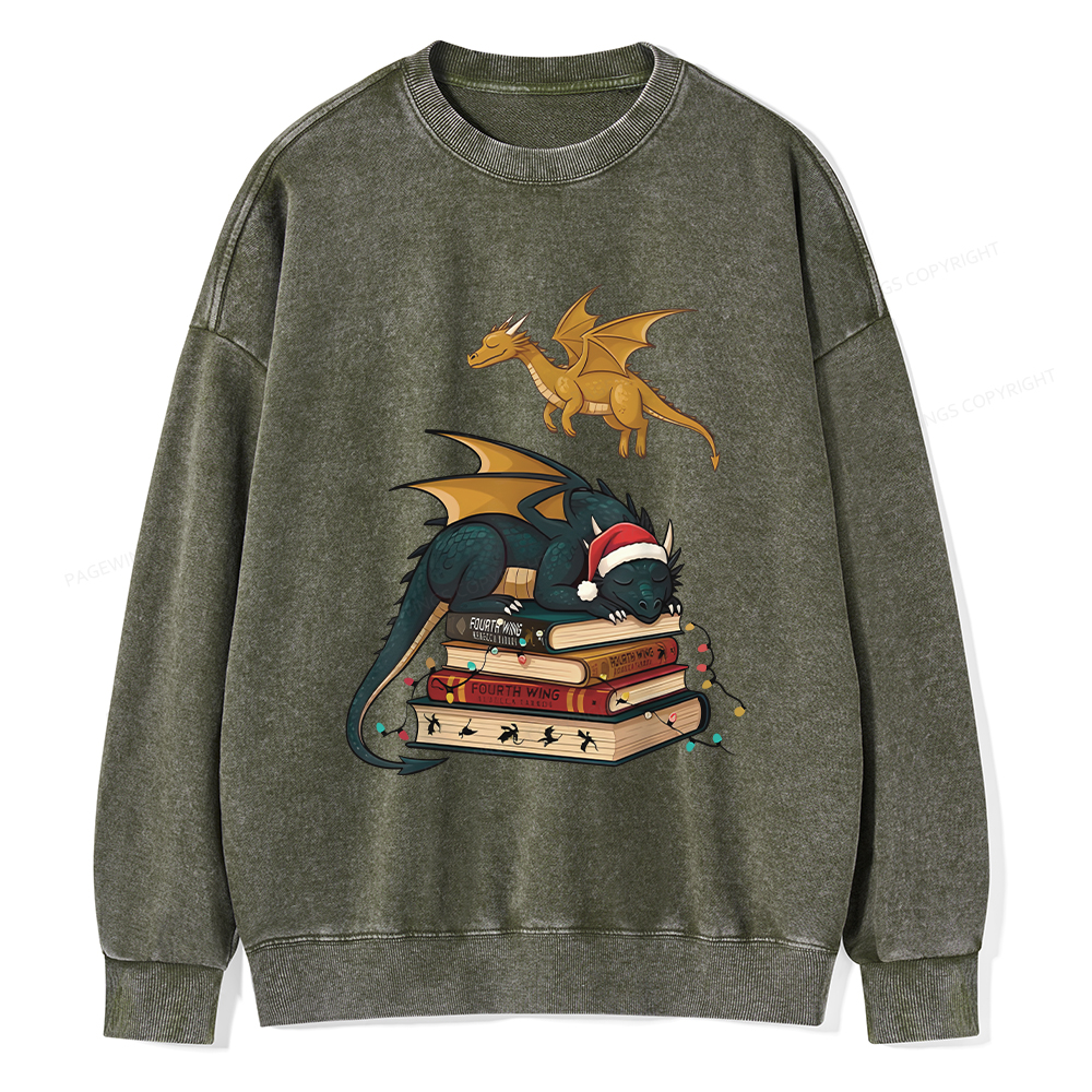 Pagewings Fourth Wing Dragons Christmas Unisex Washed Sweatshirt