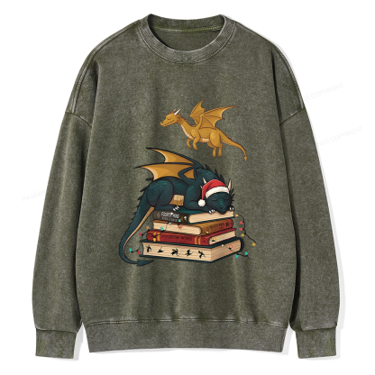 Pagewings Fourth Wing Dragons Christmas Unisex Washed Sweatshirt