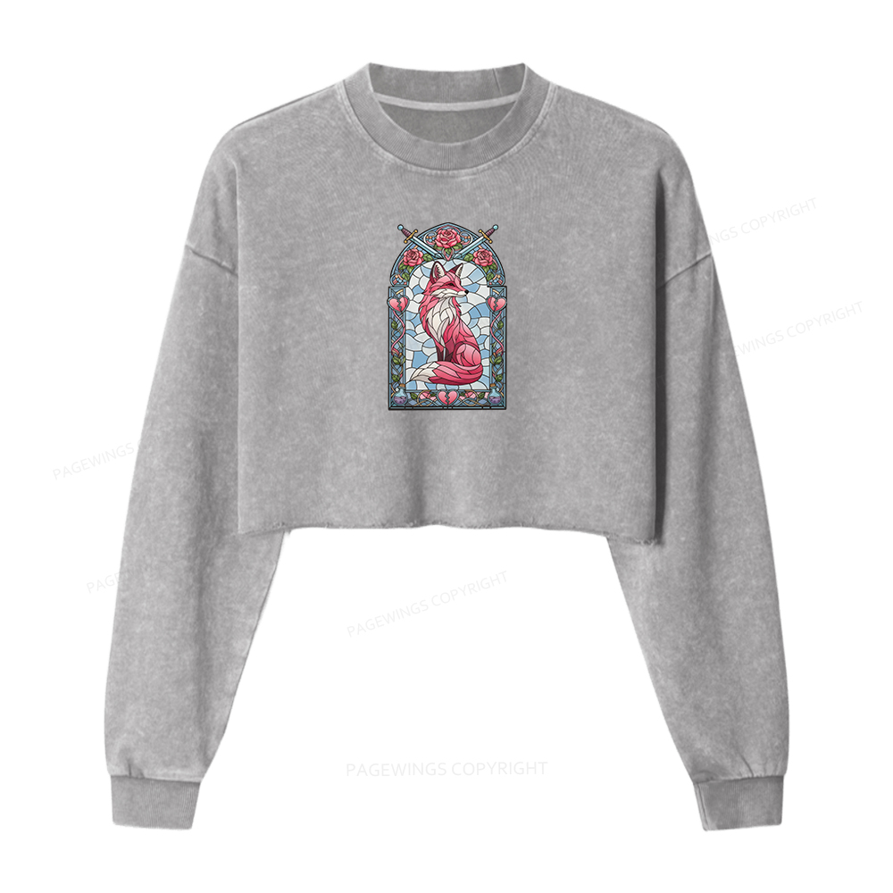 Pagewings Evangeline Fox Women Washed Crop Sweatshirt