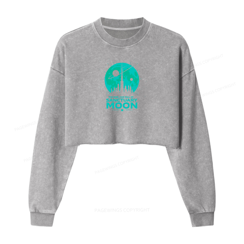 Pagewings Sanctuary Moon Women Washed Crop Sweatshirt
