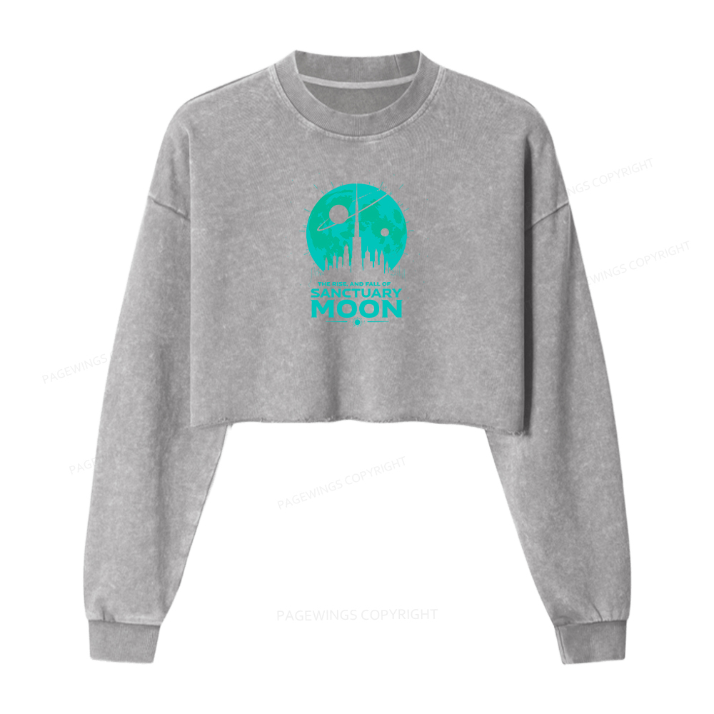 Pagewings Sanctuary Moon Women Washed Crop Sweatshirt