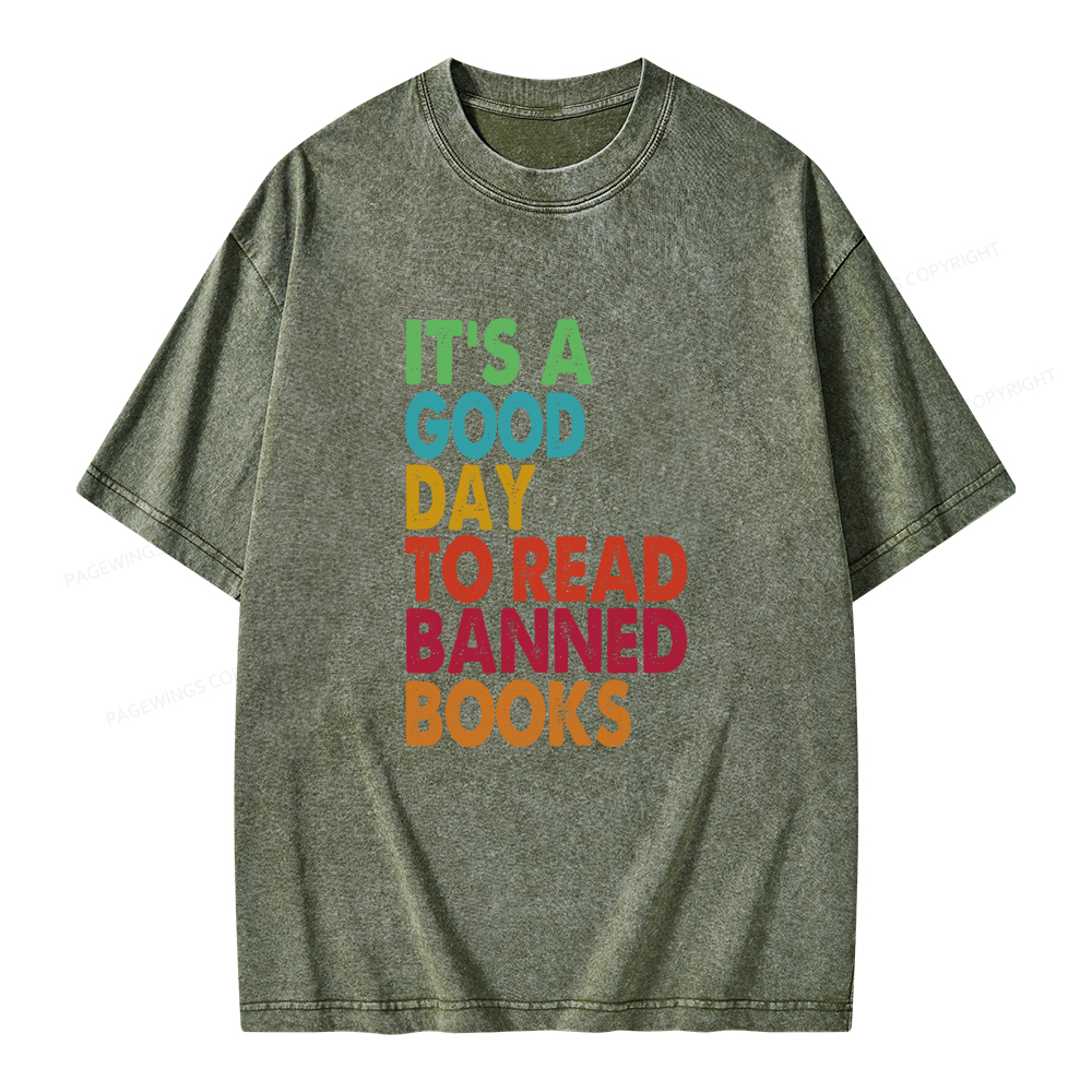 Pagewings It's A Good Day To Read Banned Books Unisex Washed T-shirt