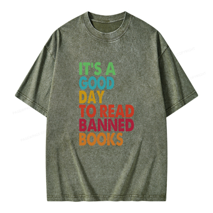Pagewings It's A Good Day To Read Banned Books Unisex Washed T-shirt
