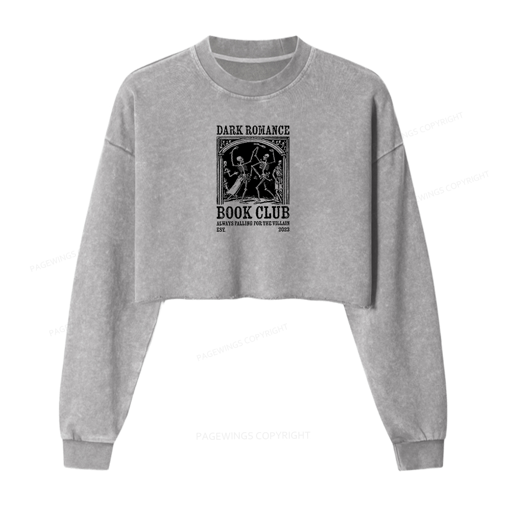 Pagewings Dark Romance Book Club Women Washed Crop Sweatshirt
