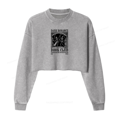Pagewings Dark Romance Book Club Women Washed Crop Sweatshirt