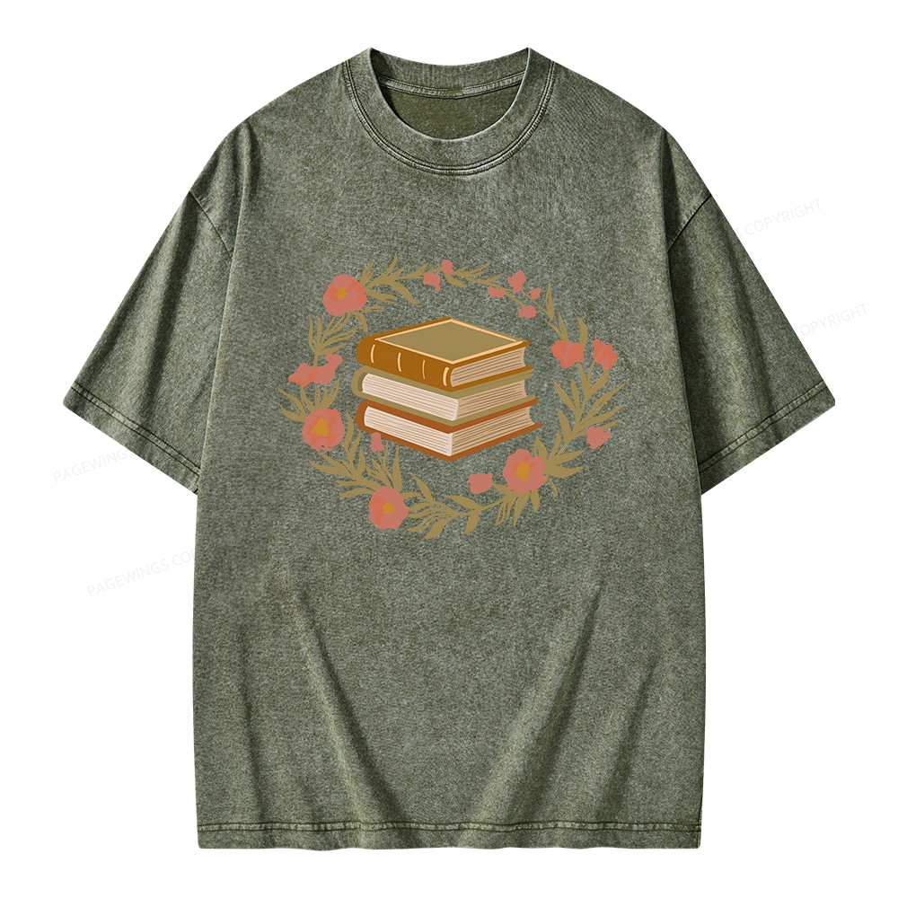 Pagewings Floral Book Lover Unisex Washed T-shirt