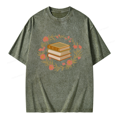 Pagewings Floral Book Lover Unisex Washed T-shirt