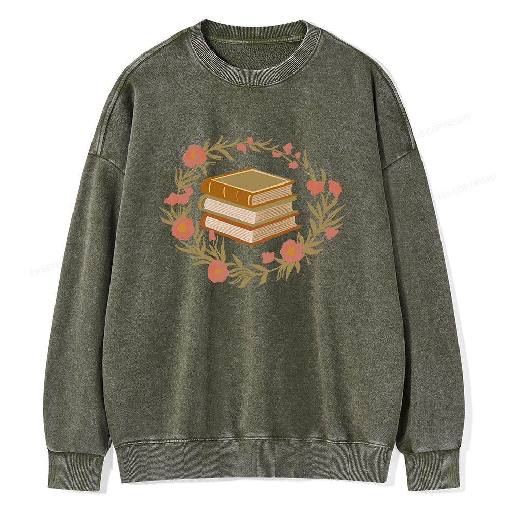 Pagewings Floral Book Lover Unisex Washed Sweatshirt