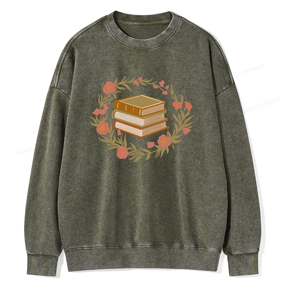 Pagewings Floral Book Lover Unisex Washed Sweatshirt