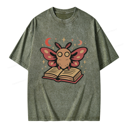 Pagewings Cute Bookish Moth Unisex Washed T-shirt