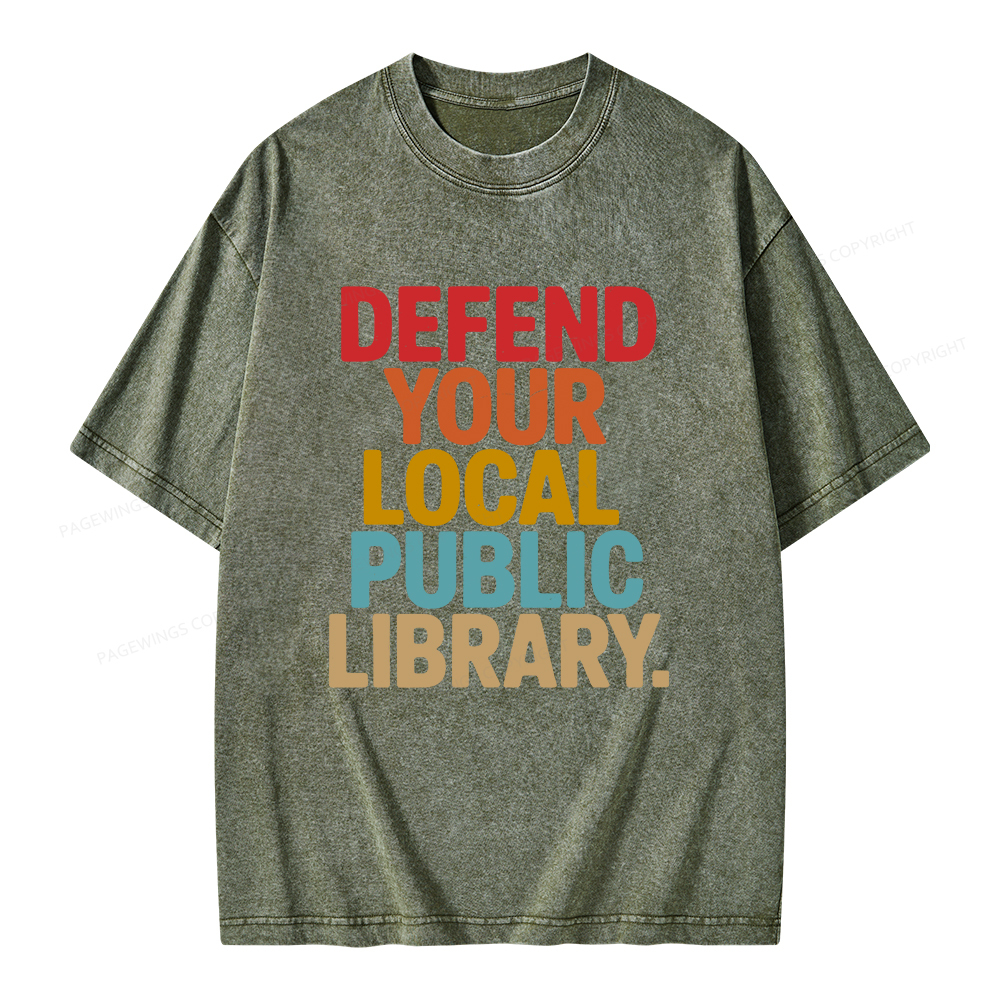 Pagewings Defend Your Local Public Library Unisex Washed T-shirt