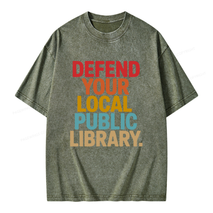 Pagewings Defend Your Local Public Library Unisex Washed T-shirt